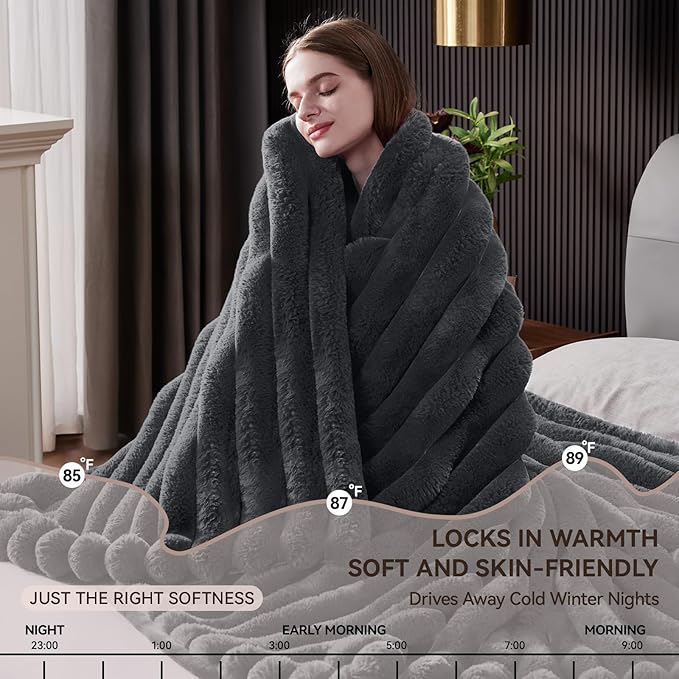 Fluffy Faux Fur Throw Blanket, Thick 1000GSM Soft Cozy Throw Blankets - Image 7