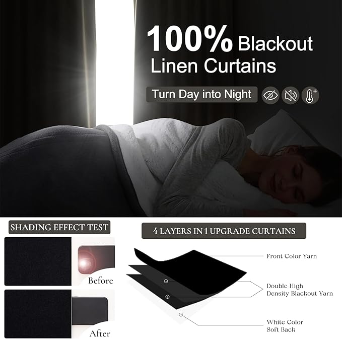 100% Blackout 100 Inch Long Black Curtains - Image 2