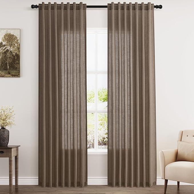 Light Brown Linen Curtains 84 Inches Long by Nanspring