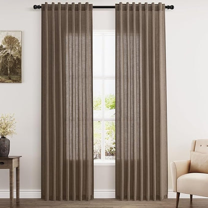 Light Brown Linen Curtains 84 Inches Long by Nanspring