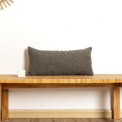 12x24 inch Boucle Lumbar Pillow Cover, Dark Brown Woven Texture Neutral Long by JoraLion