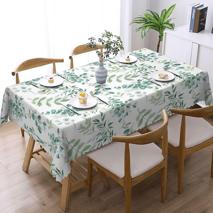 Sage Green Leaves Tablecloth Plant Watercolor Eucalyptus Branches Table Cloth - Image 2