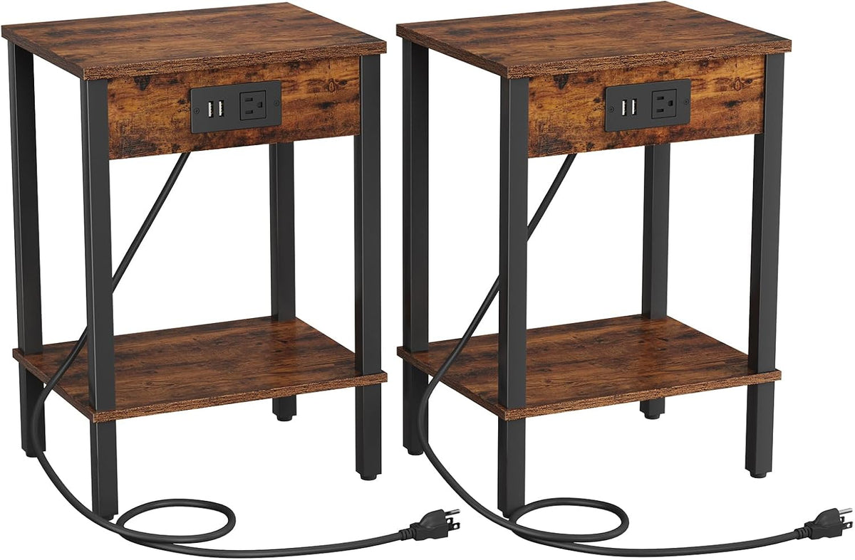 vimber side table with charging station, set of, front angle view