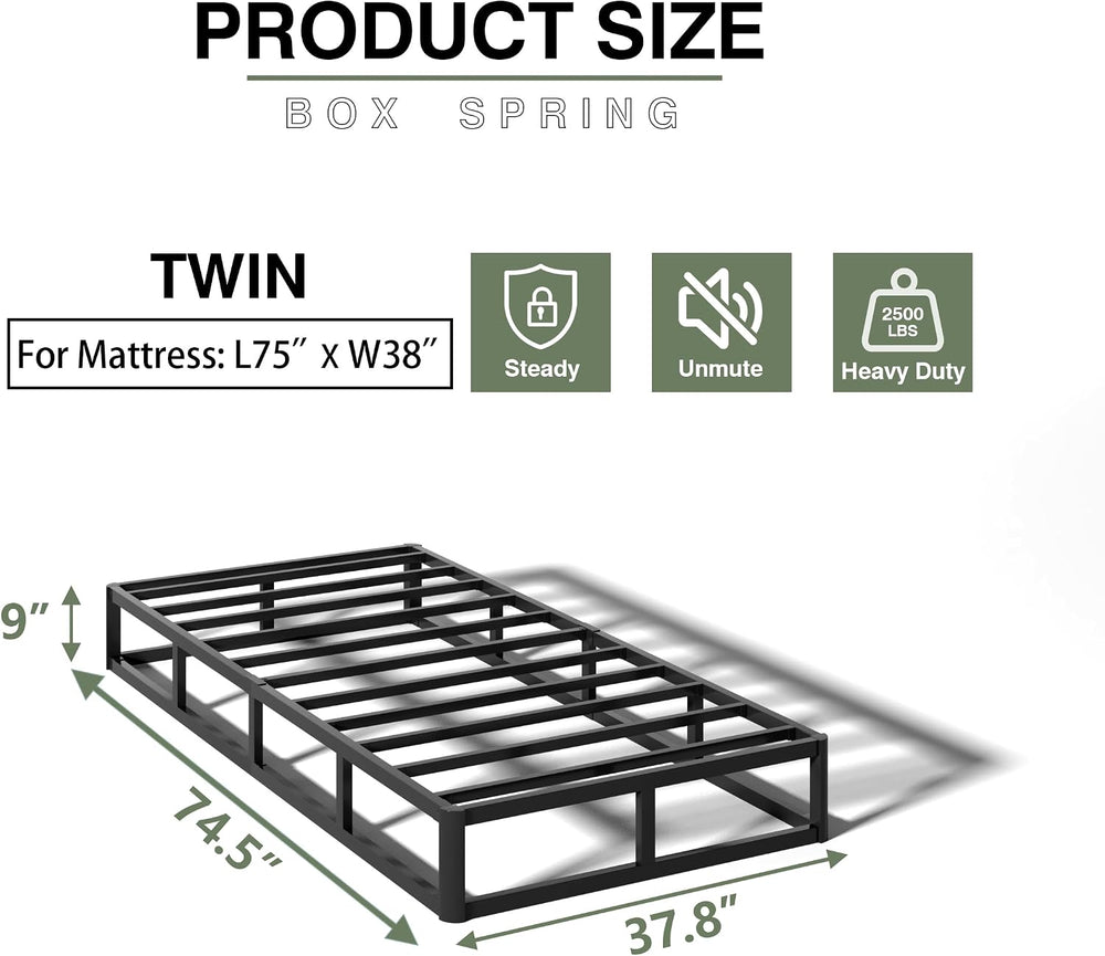 9 Inch Twin Box Spring, Heavy Duty Metal Mattress Foundation, 3000 lbs Capaci...