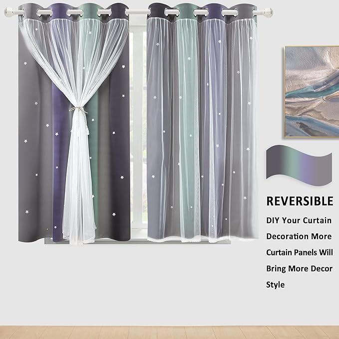 Kinryb Nursery/Kids/Girls Room Star Cut Out Blackout Rainbow Curtain - Image 5