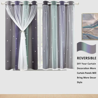 Kinryb Nursery/Kids/Girls Room Star Cut Out Blackout Rainbow Curtain - Image 5