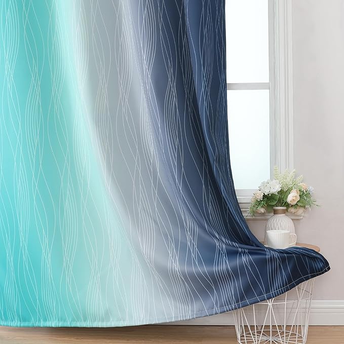 Estelar Textiler Navy Blue and Teal Blackout Curtains 45 Inch Length, Full - Image 6