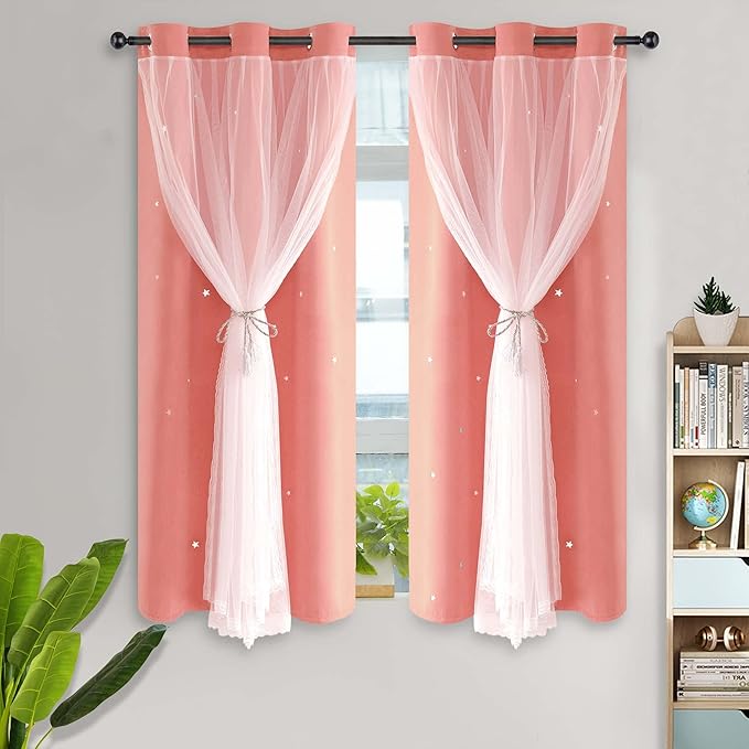 Kinryb Star Hollowed Out Kids Blackout Curtains 63 Inch Length Twinkle Star by Kinryb