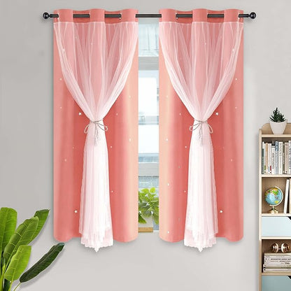 Kinryb Star Hollowed Out Kids Blackout Curtains 63 Inch Length Twinkle Star by Kinryb