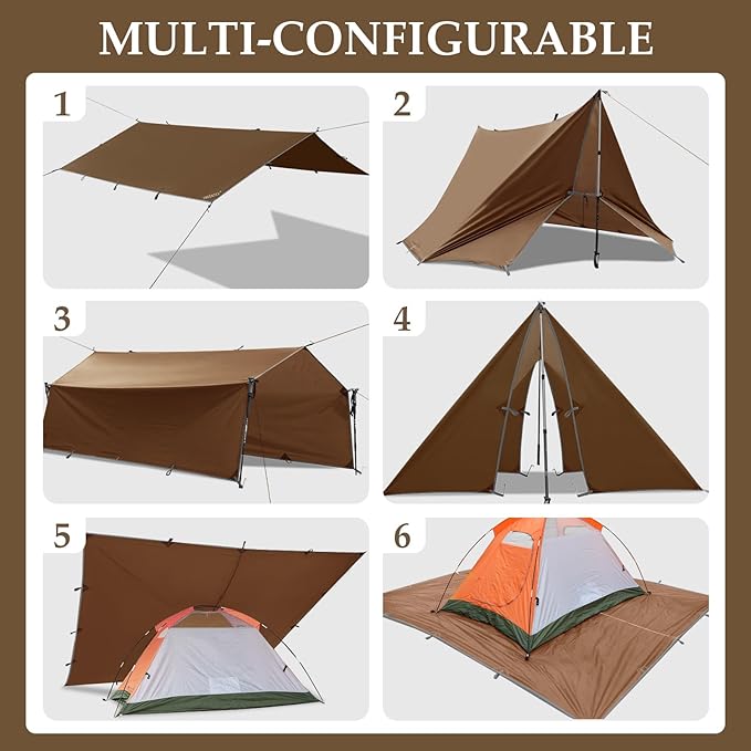 Camping Tarp Tent Portable Multifunctional Bushcraft Backpacking Tear-Resistant - Image 5