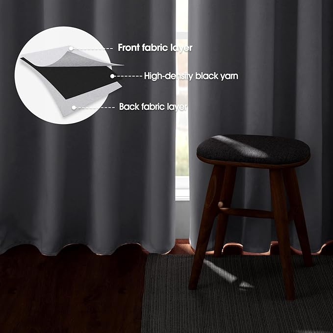 HOMEIDEAS Greyish White Blackout Curtains 52 X 63 Inch Bedroom Curtains Set of - Image 3