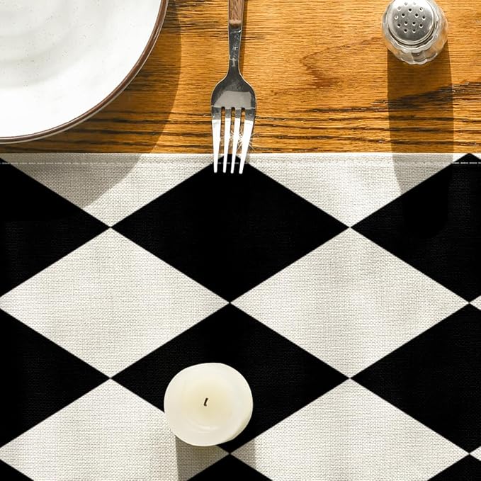 Artoid Mode Black Beige Diamond Plaid Table Runner, Seasonal Halloween Party - Image 7