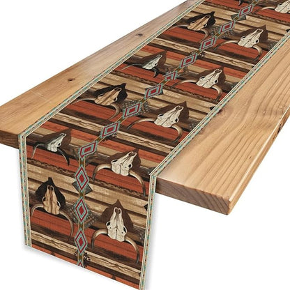 Western Table Runner, Rustic Country Cow Aztec Retro Farmhouse Bones American - Image 4
