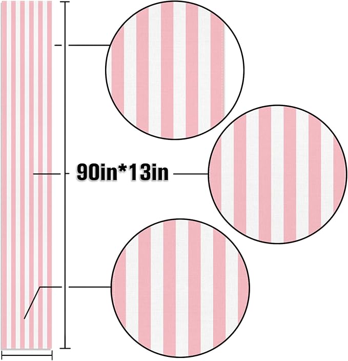 Pink and White Vertical Striped Table Runner Light Pink Birthday Party - Image 6