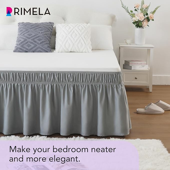 RIMELA Light Grey Bed Skirt King Size 12 Inch Drop, Elastic Bed Skirting - Image 4