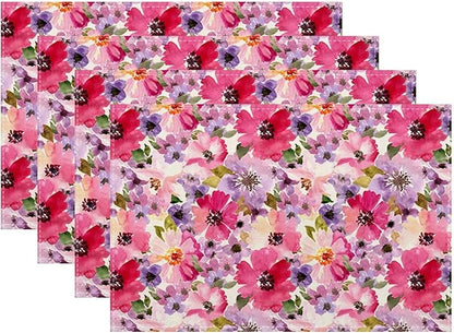 Watercolor Floral Placemats Set of 4, Seasonal Spring Multicolor Flower by Sunshineyan