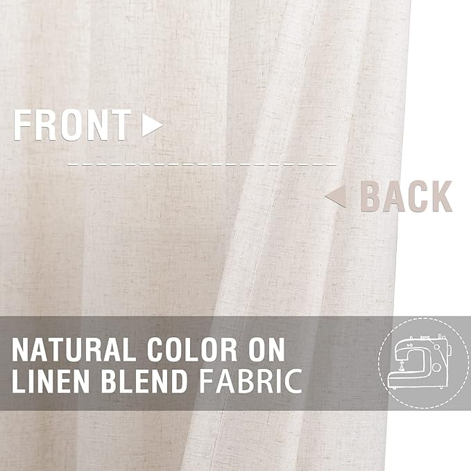 jinchan Beige Kitchen Curtains Linen Tier Curtains 45 Inches Farmhouse Cafe - Image 7