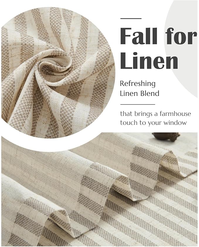 jinchan Striped Linen Kitchen Curtains 24 Inches Tier Curtains Farmhouse Modern - Image 9