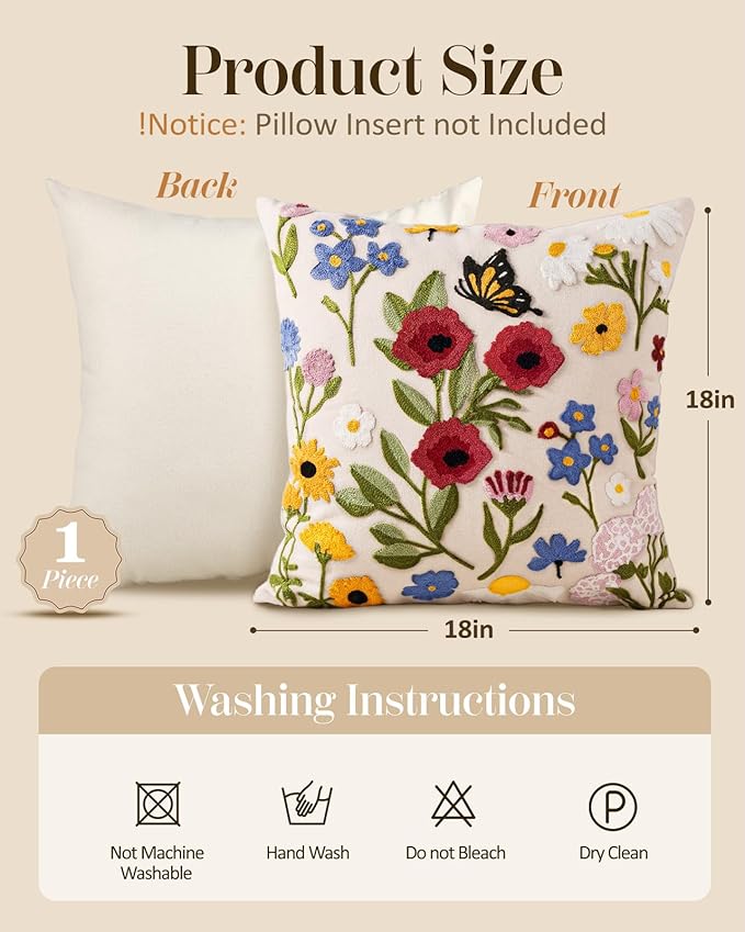 Embroidered Throw Pillow Covers 18x18 Inch - Image 4