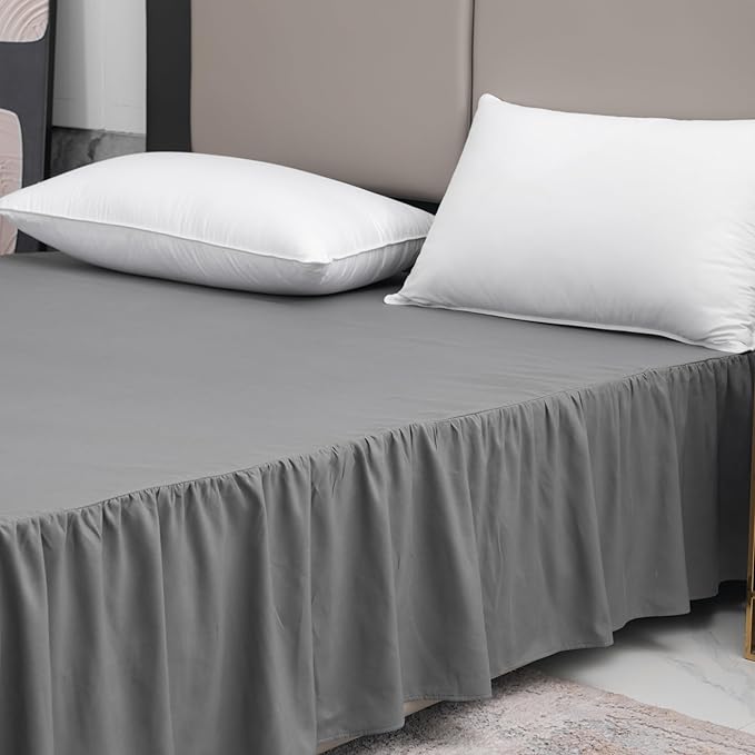 Grey Bed Skirt Full Size Ruffled Bed Skirt - Image 4
