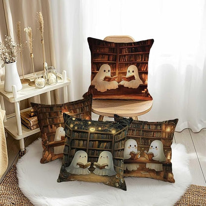 Ghosts Reading Throw Pillow Covers | 18x18 Set of 4 Decorative Cushion Covers | - Image 3