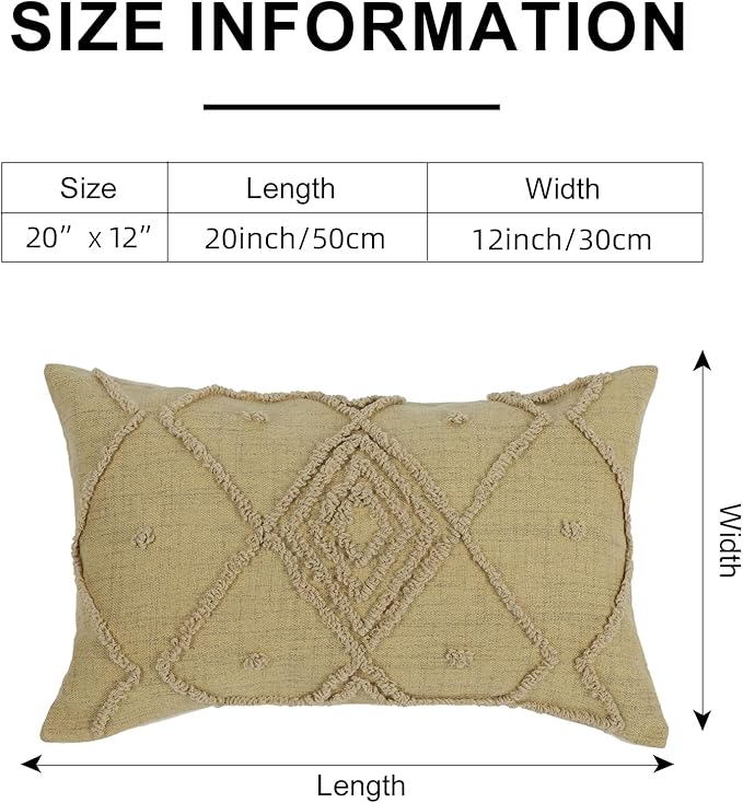 Boho Geometric Textured Lumbar Pillow Cover 12x 20, Woven Tufted Neutral - Image 7