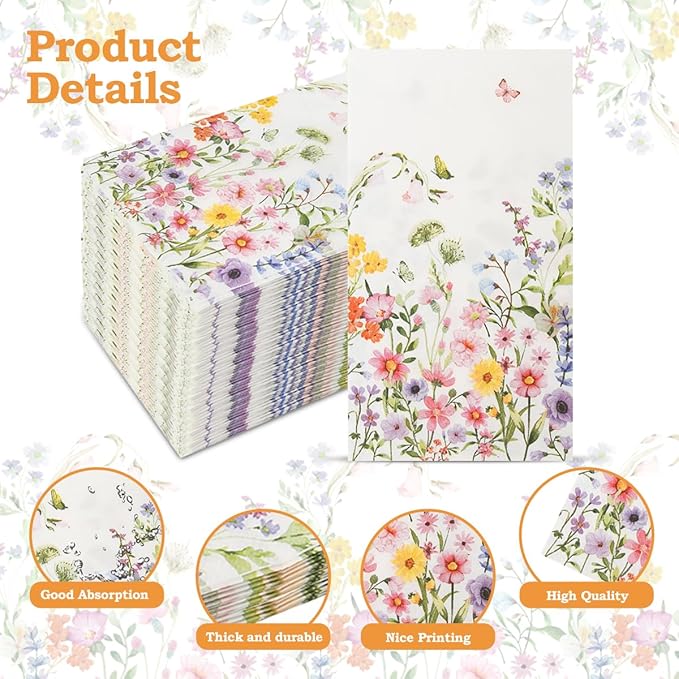 100Pcs Disposable Floral Paper Napkins Decorative Bathroom Napkins Guest - Image 3