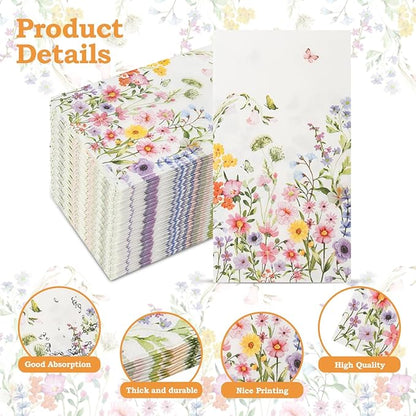 100Pcs Disposable Floral Paper Napkins Decorative Bathroom Napkins Guest - Image 3