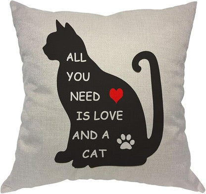 Moslion All You Need is Love and a Cat Lover Quote Pillow Covers Decorative by Moslion