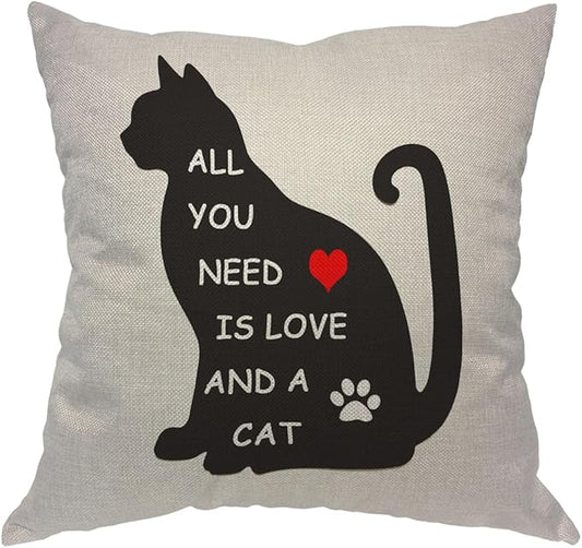 Moslion All You Need is Love and a Cat Lover Quote Pillow Covers Decorative by Moslion