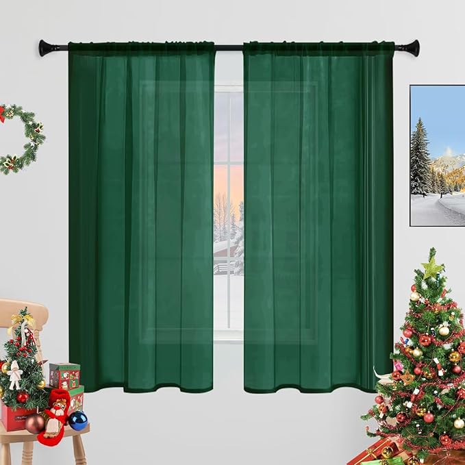 Sheer Curtains 72 Inches Long 2 Panels, Rod Pocket Short Curtain by laseniewa