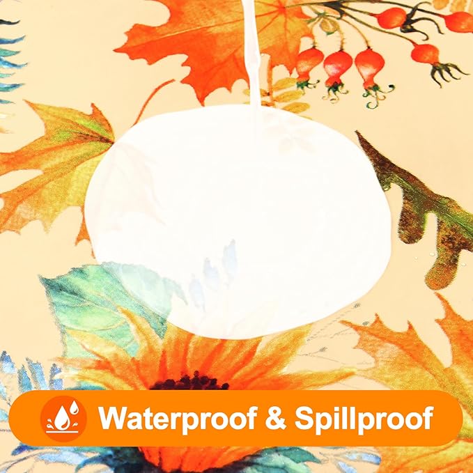 Smiry Plastic Thanksgiving Tablecloth, Sunflower & Pumpkin Wipeable Flannel - Image 3