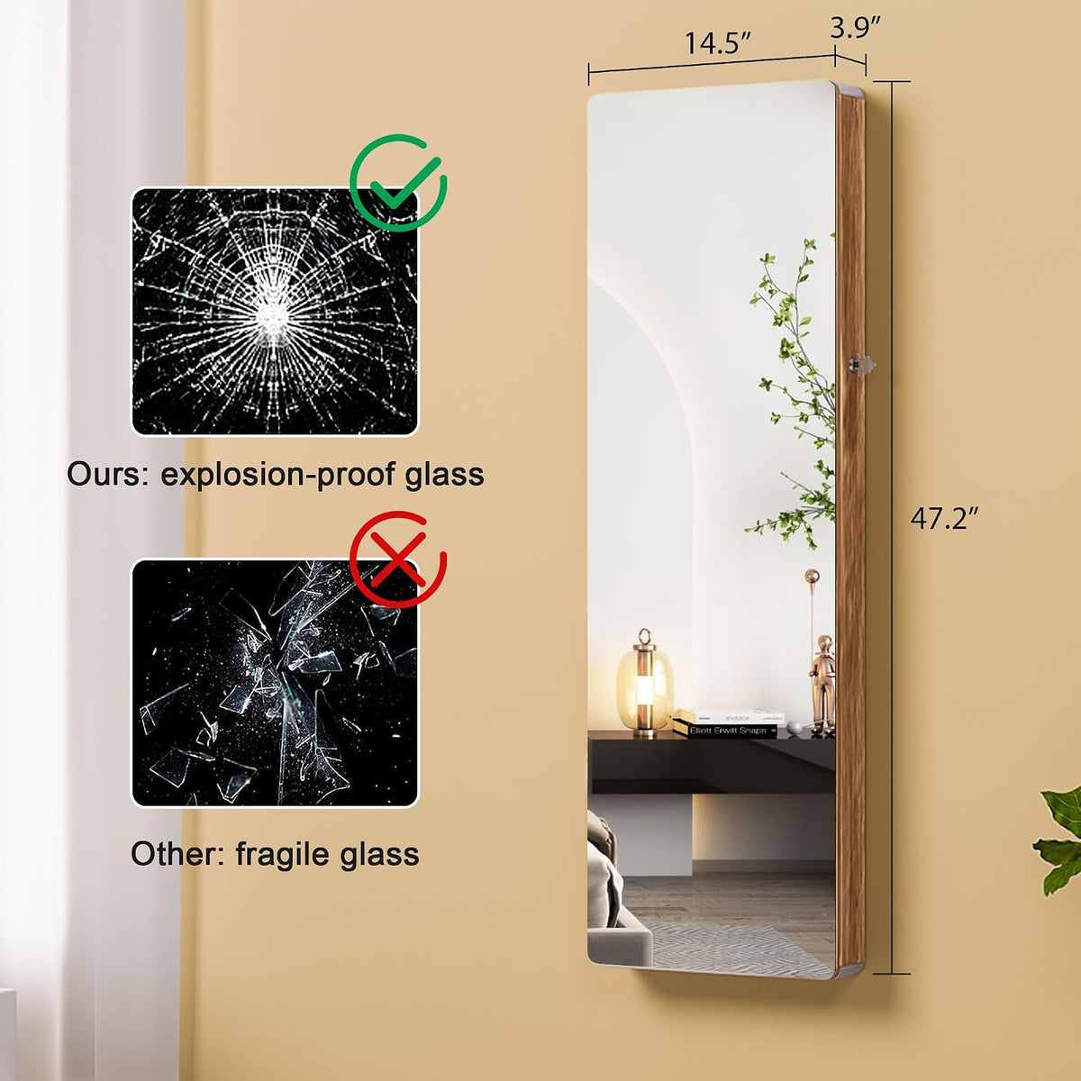 hnebc over the door jewelry organizer with led shown in use