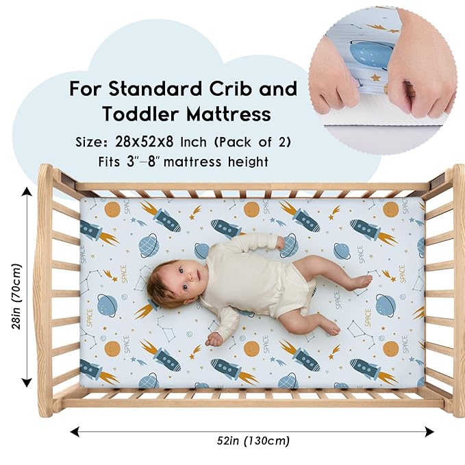 Yoofoss Baby Crib Sheets for Boys Girls, Fitted Crib Sheet 2 Pack for Standard - Image 2