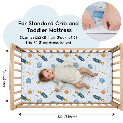 Yoofoss Baby Crib Sheets for Boys Girls, Fitted Crib Sheet 2 Pack for Standard - Image 2
