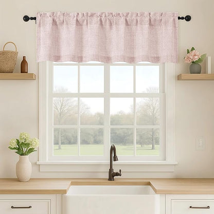 OVZME Blush Pink Valance for Windows, Light Filtering Faux Linen Textured Small by OVZME