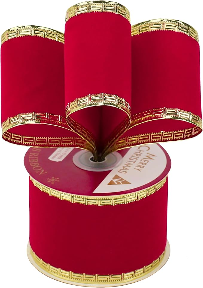 MEEDEE 2.5 Inch Red Velvet Christmas Ribbon 10 Yards Velvet Wired Ribbons - Image 7