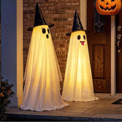 Halloween Decorations Outdoor & Indoor Decor - 2 Pack 59-inch Remote Control Spooky Ghost String Lights with Witch Hats, Halloween Lights for Porch, Yards, Patio, Garden Lawn, Party