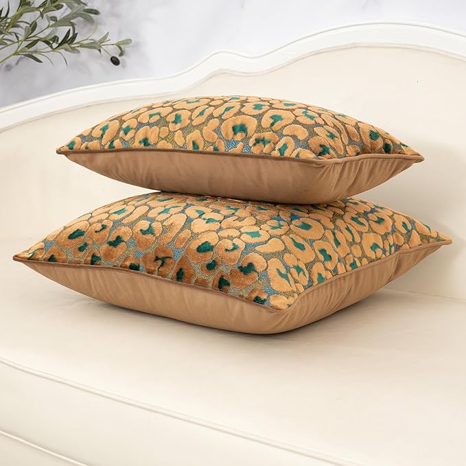 Alerfa Green Brown Floral Throw Pillow Cover 12 x 20 Inch Cut Velvet Rectange - Image 4