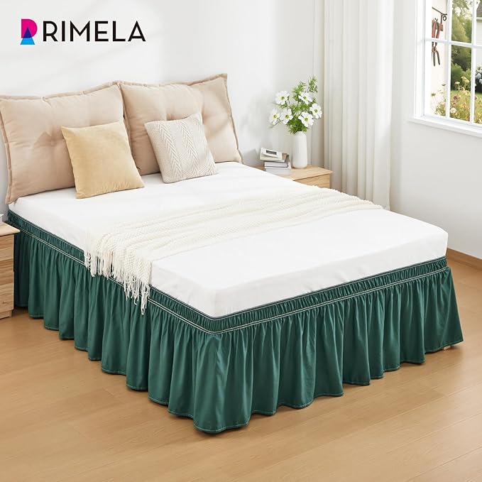 RIMELA Emerald Green Bed Skirt King Size 18 Inch Drop, Wrap Around Elastic - Image 9