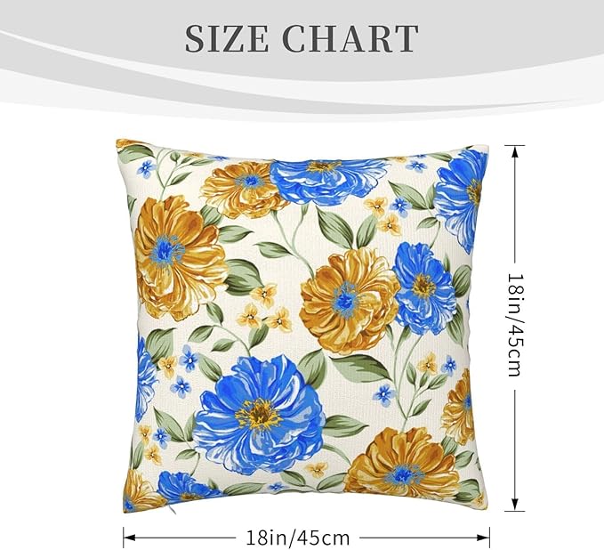 Blue and Yellow Floral Throw Pillow Covers 18x18 Inch Set of 2, Decorative Blue - Image 8
