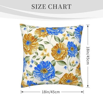 Blue and Yellow Floral Throw Pillow Covers 18x18 Inch Set of 2, Decorative Blue - Image 8