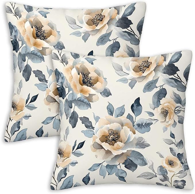 Throw Pillow Covers 18x18 Set of 2, Flowers Cushion Covers, Decorative Square by Unknown
