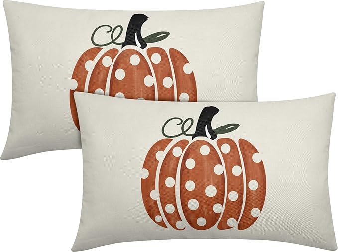 Fall Pumpkin Throw Pillow Cover 20X12 Inch Set of 2 Autumn Orange Pumpkin by Granbey