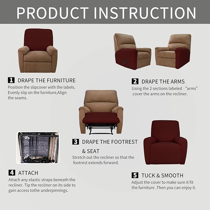 Easy-Going 4 Pieces Oversized Recliner Stretch Sofa Slipcover Sofa Cover - Image 7