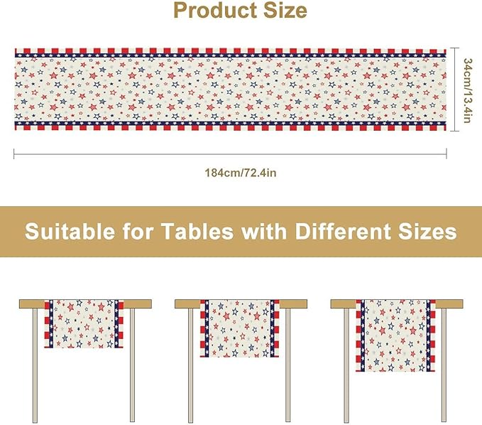4th of July Table Runner, America Memorial Day Independence Day Stripe Stars - Image 7