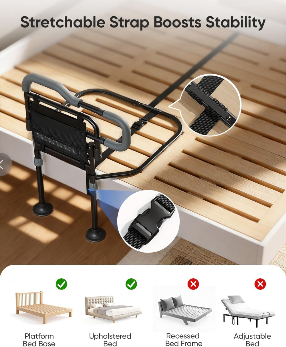 Bed Rails for Elderly Adults Safety, Foldable Bed Rail with Non-Slip Handle