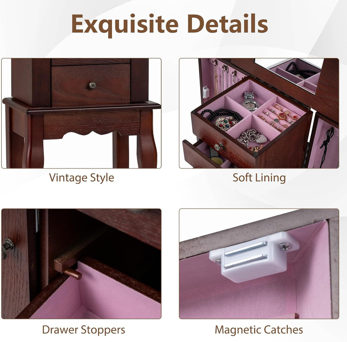 giantex standing jewelry armoire cabinet with 4 drawers showing dimensions