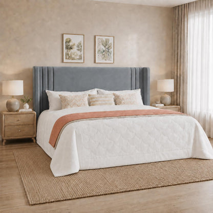 sha cerlin king velvet upholstered bed frame, wingback, main product view