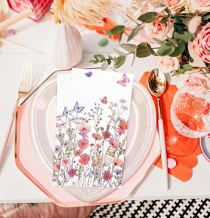 HEIPINIUYE 50 Pieces Spring Floral Paper Napkins 3-ply Wildflower Guest Napkins - Image 4